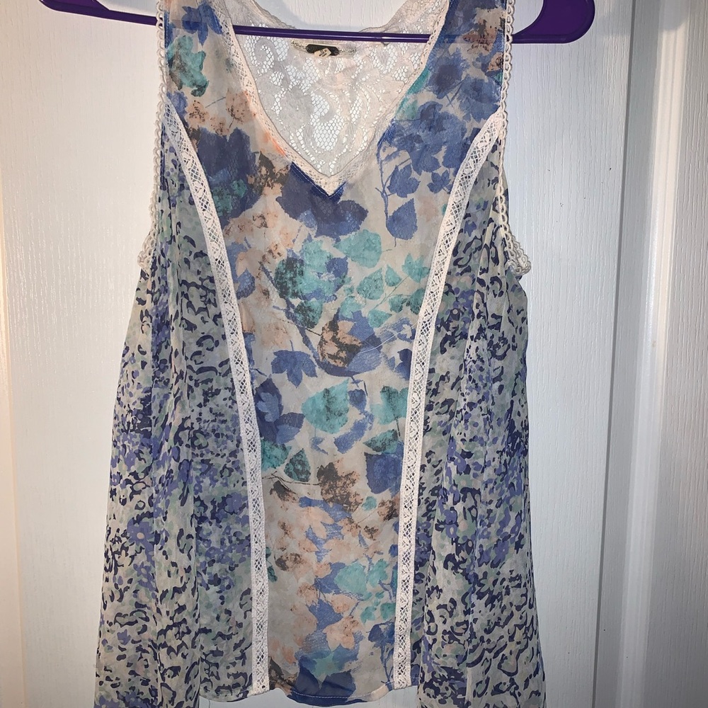 Miss Me Blue and White Floral Lace Women's Blouse